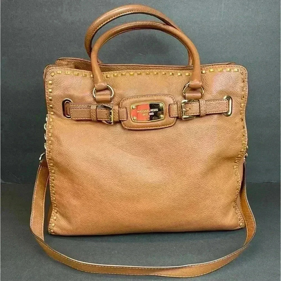 Michael Kors Hamilton Large  Bag  Leather Brown Gold - Picture 1 of 15